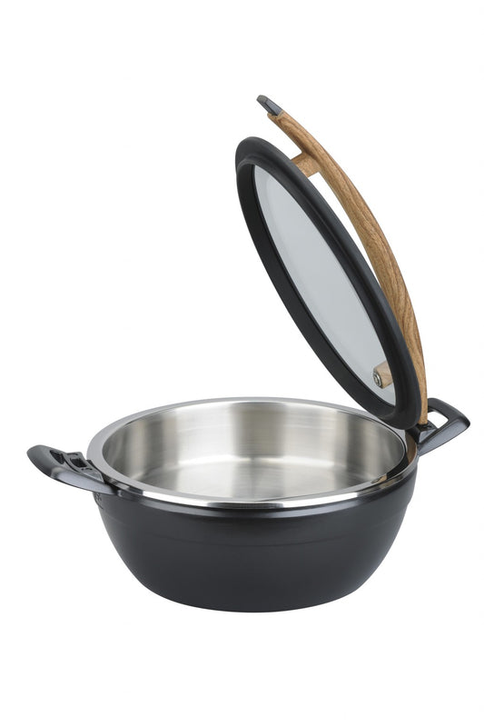 ARTISAN ROUND CASTING CHAFER WITH WOODEN HANDLE L449MM X W330MM X H209MM 4.5LT