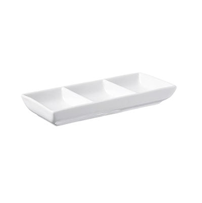 PRIMA - WHITE - 3 DIV. CONDIMENT DISH - 18 X 2.5CM - 50ML PER SIDE (24 UNITS)