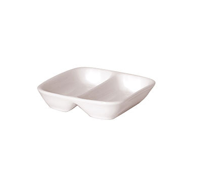 NEW BONE - WHITE - SQUARE 2 COMPT. DISH - 8.5CM (24 UNITS)