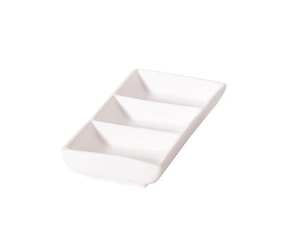 NEW BONE - WHITE - RECTANGLE 3 COMPT. DISH - 12CM - 35ML (24 UNITS)