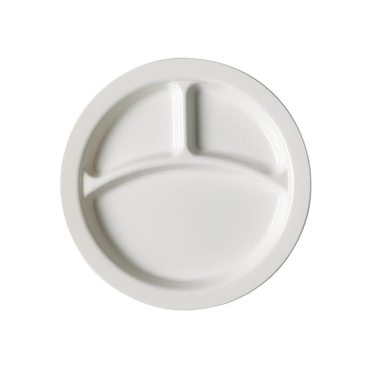 POLYCARBONATE 3 DIVISION DINNER PLATE 22.9CM DIAMETER - WHITE