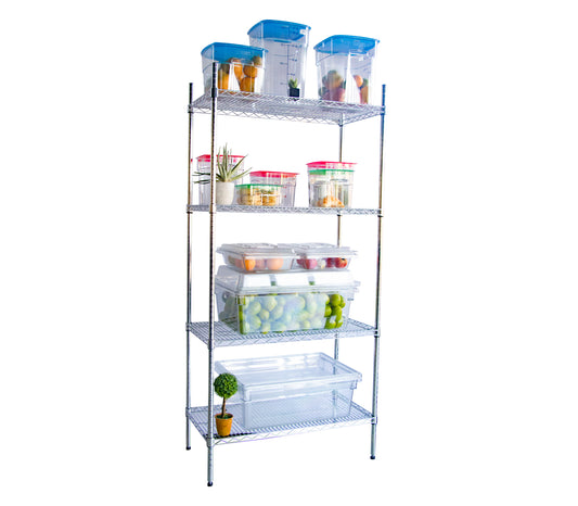 SHELVING UNIT CHROMED - 4-TIER - 905MM X 455MM X 1830MM