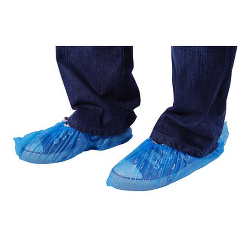 DISPOSABLE PLASTIC SHOE COVERS - BLUE - PACK OF 100