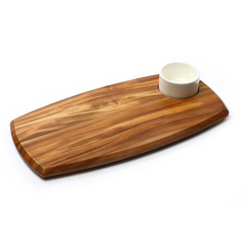 WOODEN SERVING BOARD WITH DIP BOWL (70ML BOWL) - 180MM X 362MM X 20MM - KIAAT